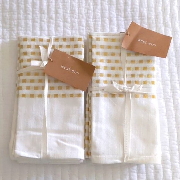 West Elm Other - NWT - Embroidered White and Gold Cloth Napkins